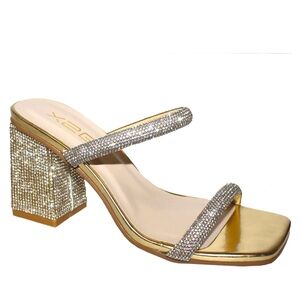 Abi Double Rhinestone Strap Chunky Mule